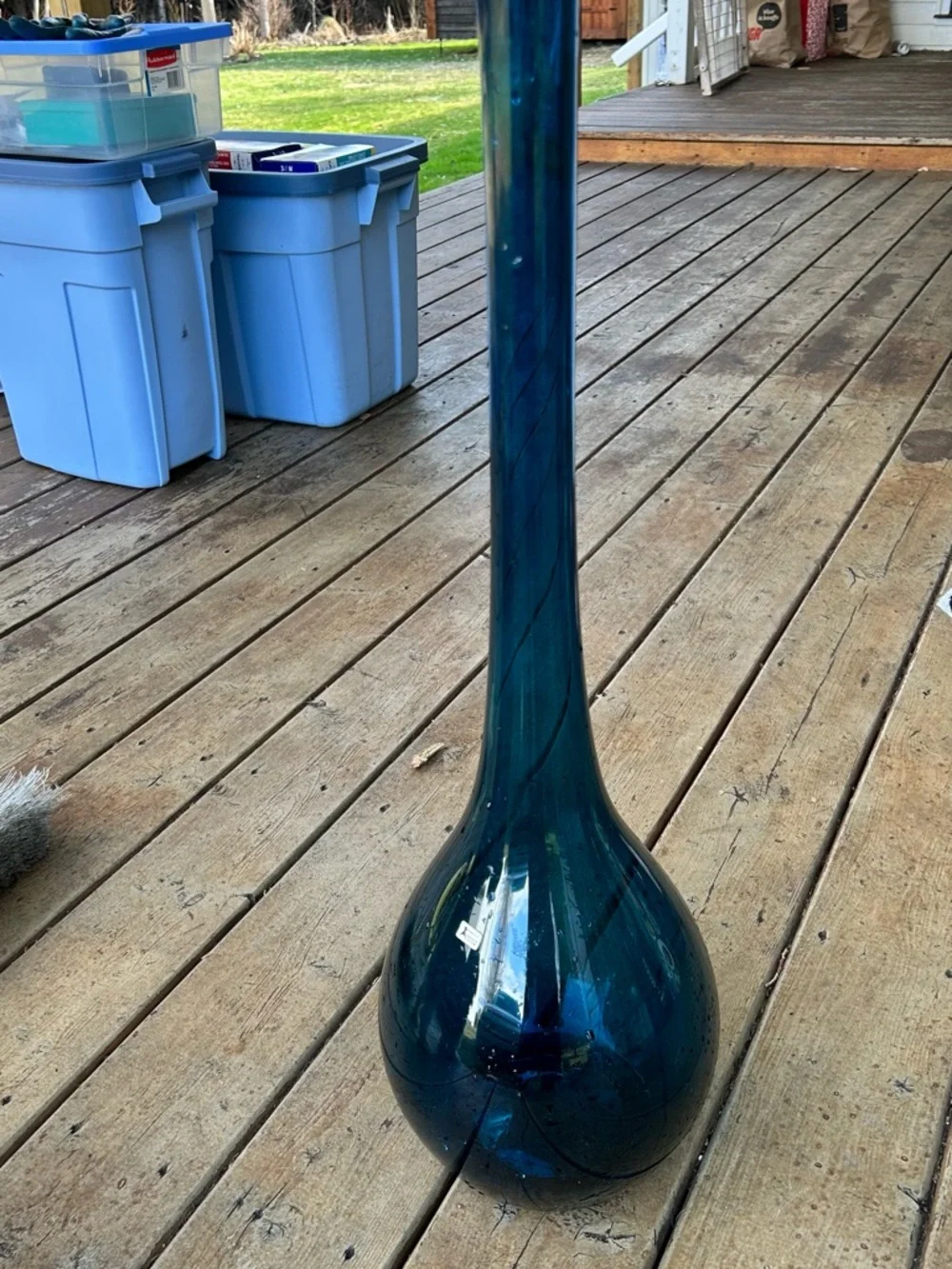 Vintage ASEDA Sweden Tall Blue Art Glass Vase – Scandinavian Mid Century Modern - Picture 2 of 5